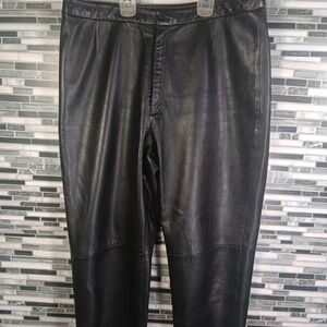 Lands End Womens 12 Black Leather Moto Pants Riding